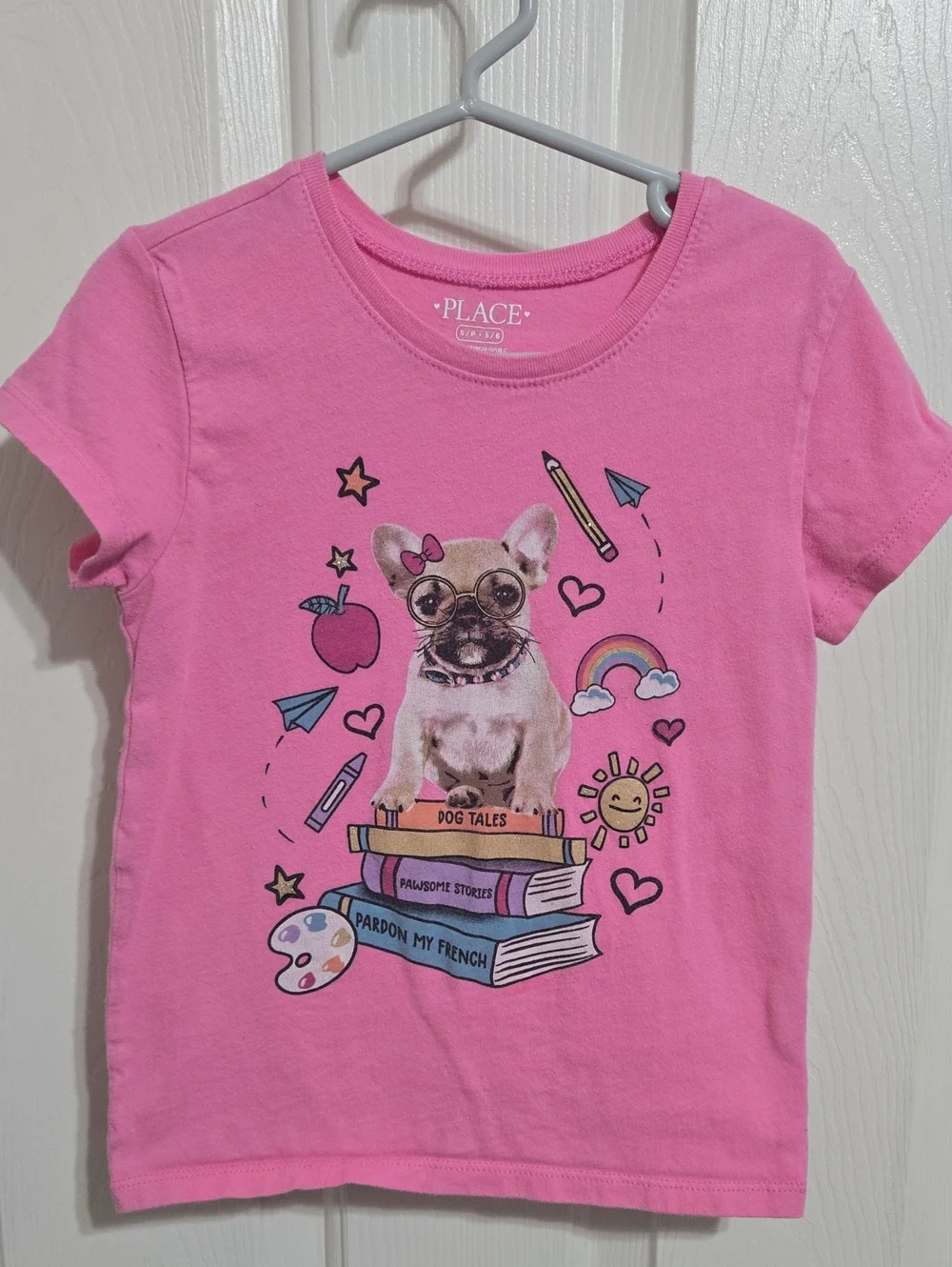 The Children's Place Bright Pink Puppy & Books Graphic Tee